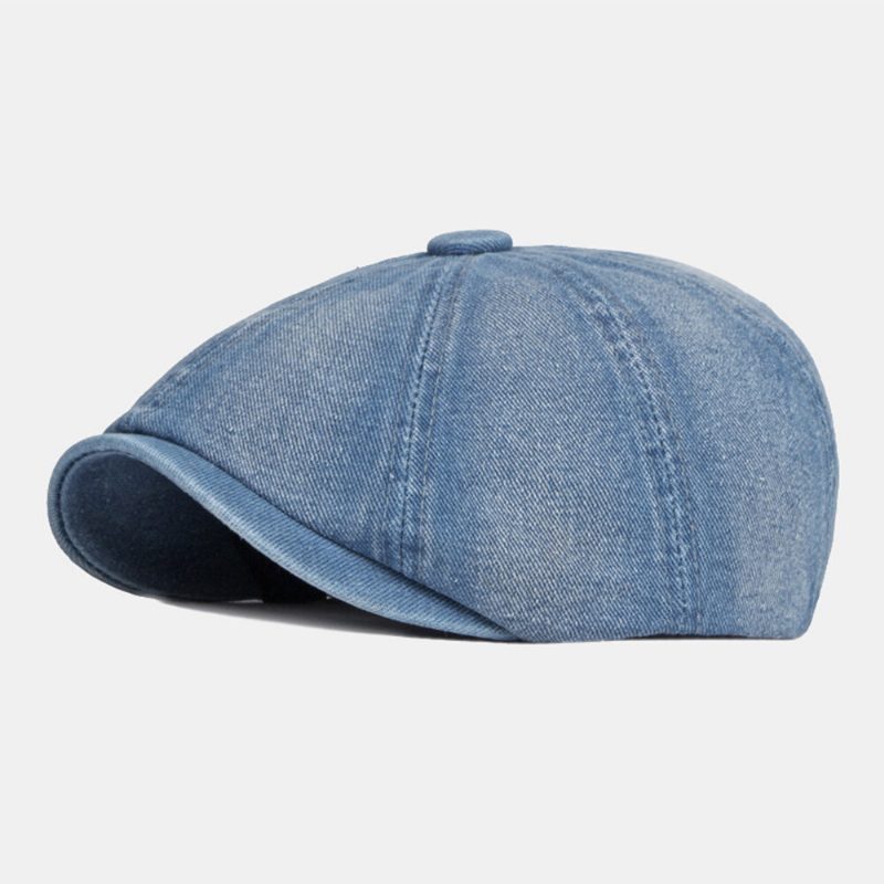 Herre Vasket Denim Rygg Elastisk Bånd Design Justerbar Åttekantet Lue Britisk Retro Kort Bremmet Newsboy-hatt Flate Lue Malerhatt