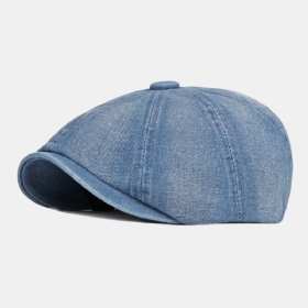 Herre Vasket Denim Rygg Elastisk Bånd Design Justerbar Åttekantet Lue Britisk Retro Kort Bremmet Newsboy-hatt Flate Lue Malerhatt