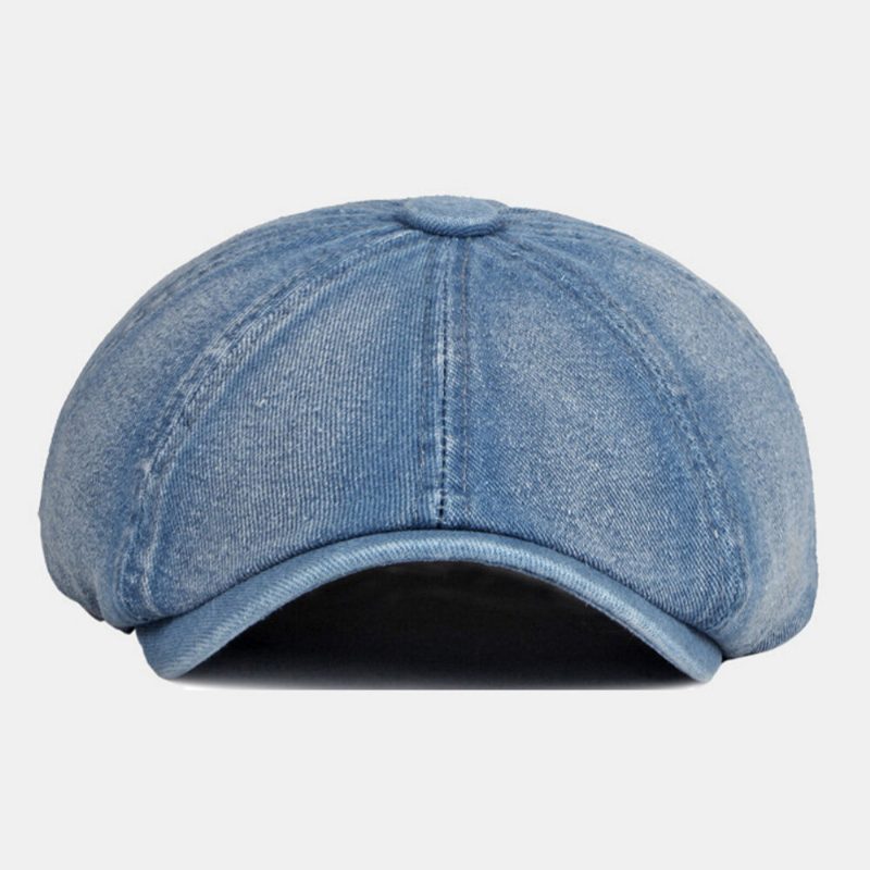 Herre Vasket Denim Rygg Elastisk Bånd Design Justerbar Åttekantet Lue Britisk Retro Kort Bremmet Newsboy-hatt Flate Lue Malerhatt