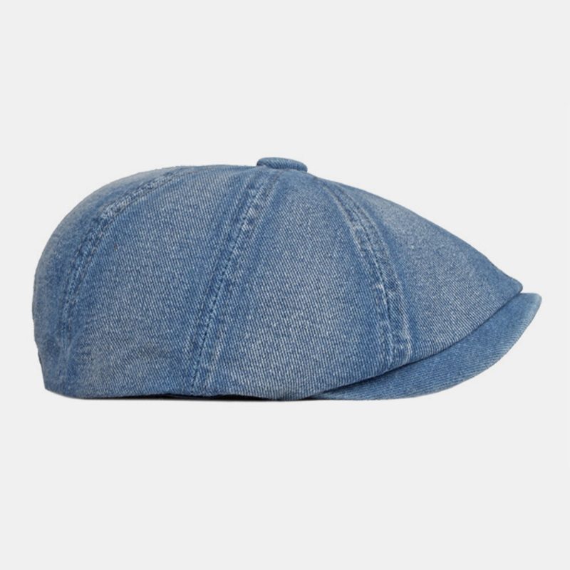 Herre Vasket Denim Rygg Elastisk Bånd Design Justerbar Åttekantet Lue Britisk Retro Kort Bremmet Newsboy-hatt Flate Lue Malerhatt