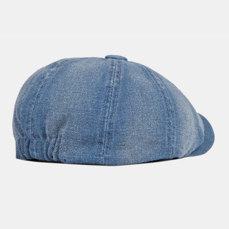 Herre Vasket Denim Rygg Elastisk Bånd Design Justerbar Åttekantet Lue Britisk Retro Kort Bremmet Newsboy-hatt Flate Lue Malerhatt