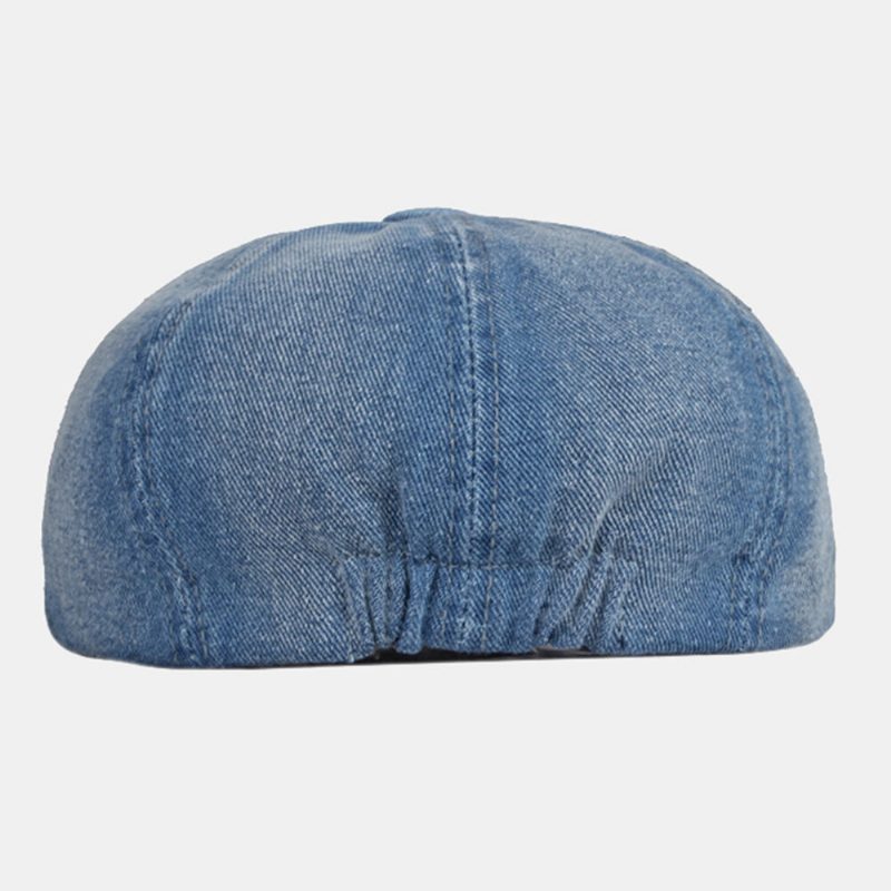 Herre Vasket Denim Rygg Elastisk Bånd Design Justerbar Åttekantet Lue Britisk Retro Kort Bremmet Newsboy-hatt Flate Lue Malerhatt