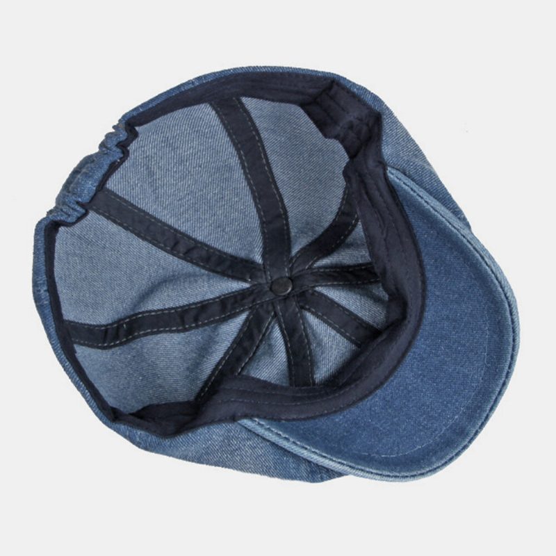 Herre Vasket Denim Rygg Elastisk Bånd Design Justerbar Åttekantet Lue Britisk Retro Kort Bremmet Newsboy-hatt Flate Lue Malerhatt