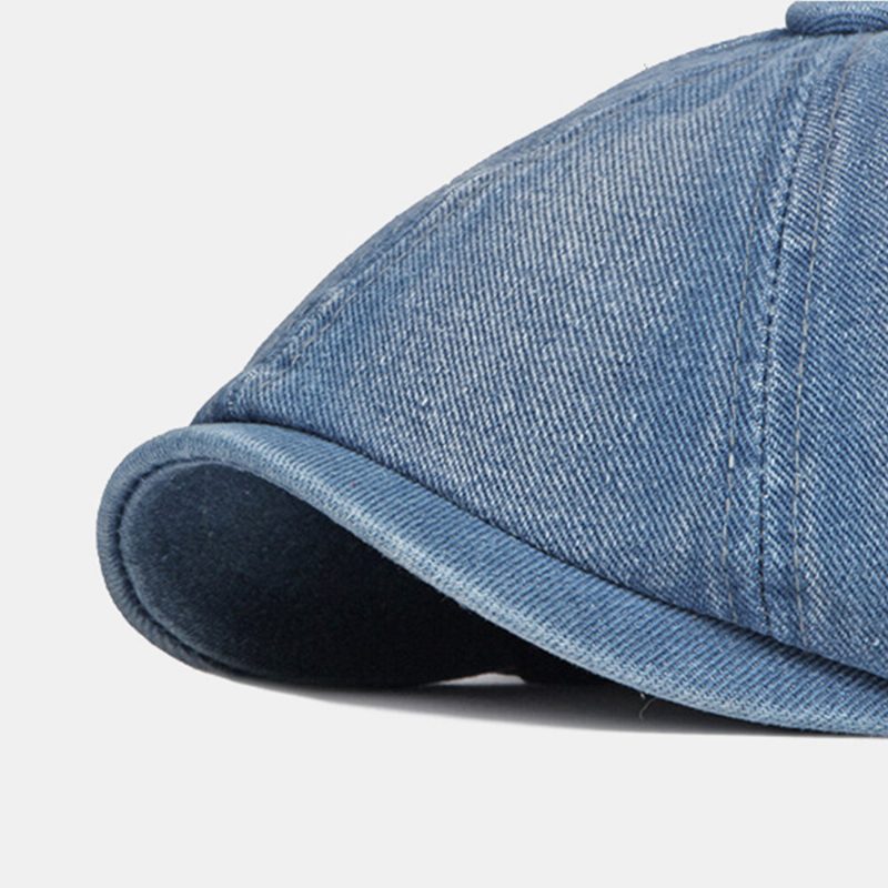 Herre Vasket Denim Rygg Elastisk Bånd Design Justerbar Åttekantet Lue Britisk Retro Kort Bremmet Newsboy-hatt Flate Lue Malerhatt