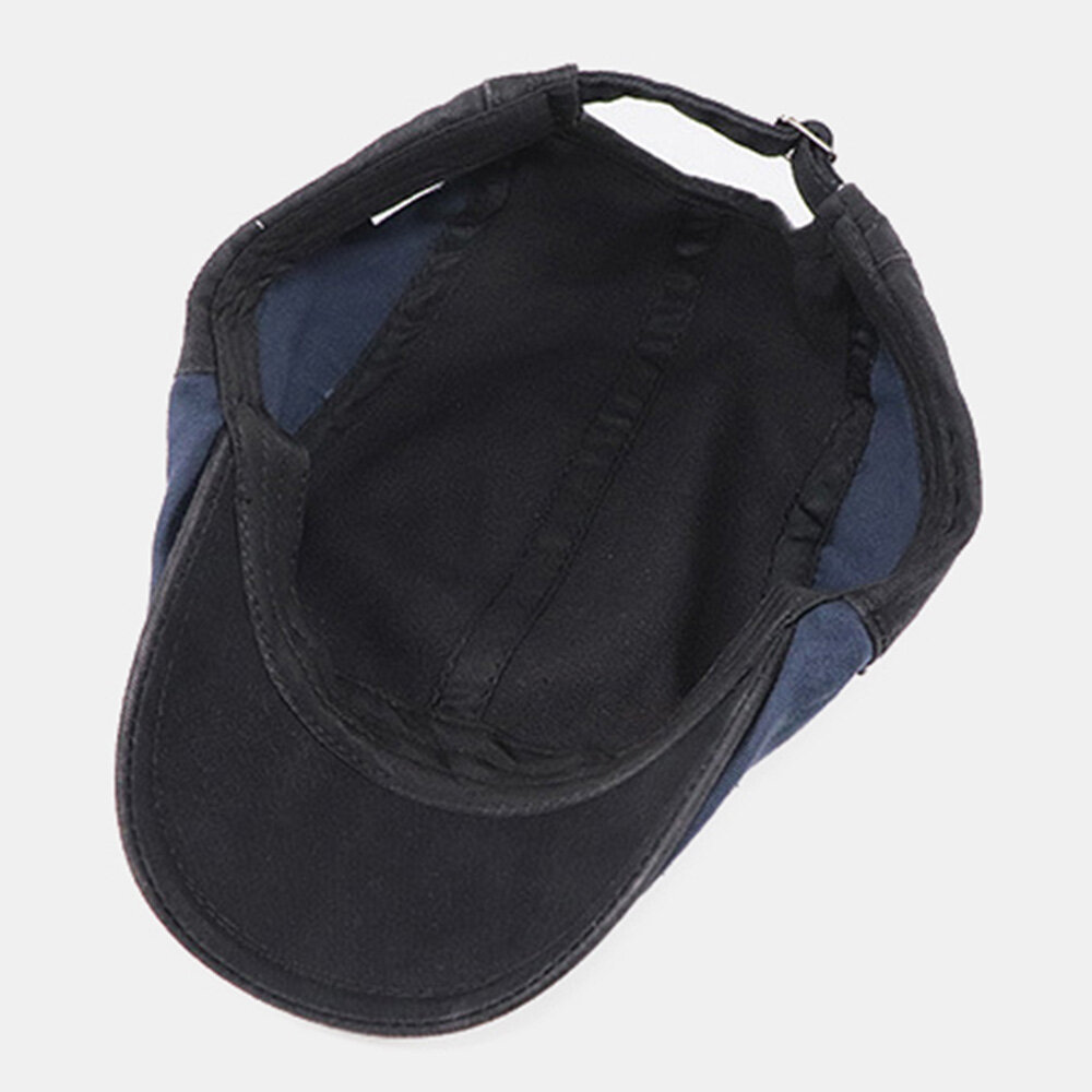 Herre Veske Brim Kontrast Farge Bokstav Mønster Patch Fremover Hatt Utendørs Uformell Solskjerm Lue Beret Flate Cap