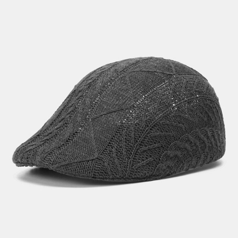 Herrestrikket Ensfarge Feiljusterte Striper Vrimønster Jacquard Uformell Varm Beret Flate Cap