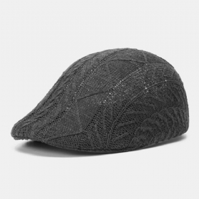 Herrestrikket Ensfarge Feiljusterte Striper Vrimønster Jacquard Uformell Varm Beret Flate Cap