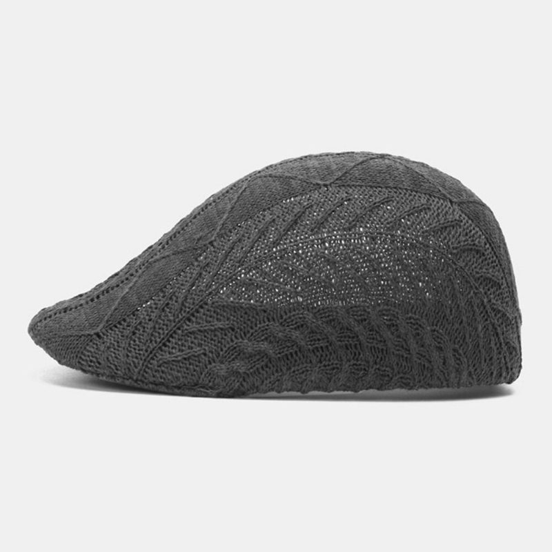 Herrestrikket Ensfarge Feiljusterte Striper Vrimønster Jacquard Uformell Varm Beret Flate Cap