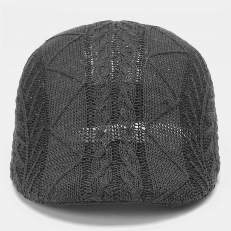 Herrestrikket Ensfarge Feiljusterte Striper Vrimønster Jacquard Uformell Varm Beret Flate Cap