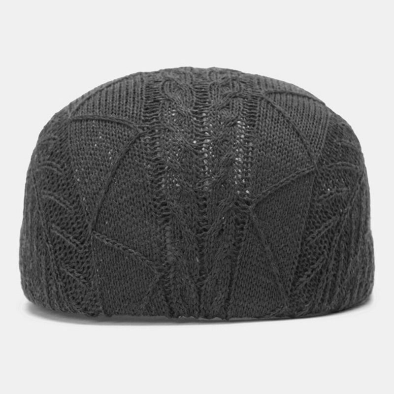 Herrestrikket Ensfarge Feiljusterte Striper Vrimønster Jacquard Uformell Varm Beret Flate Cap