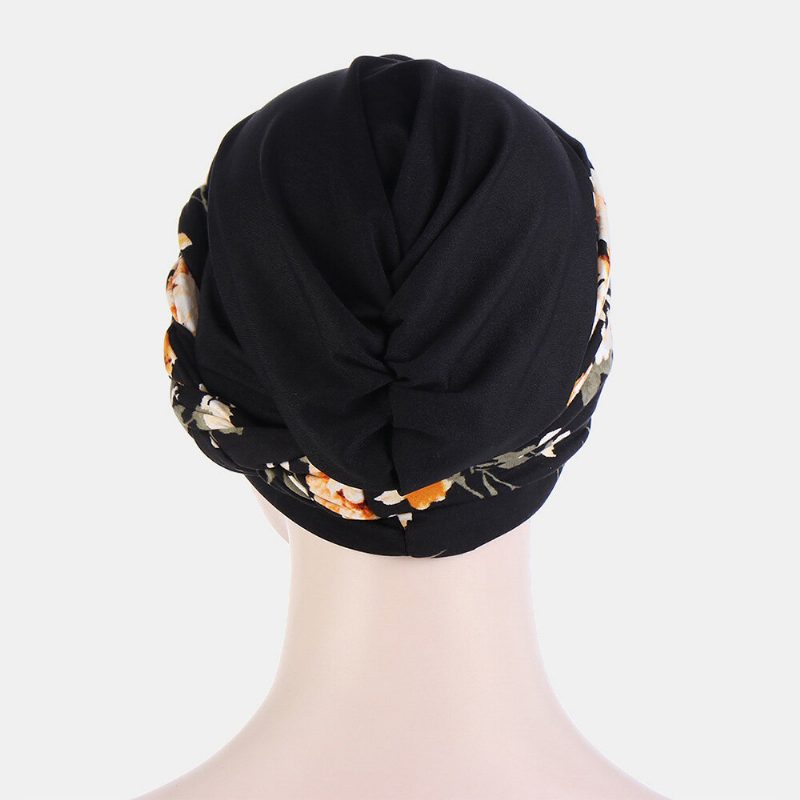 Knyttet Flette Luehatt For Kvinner Polyester Blomsterblader Leopardmønstertrykk Pustende Turbanhatt