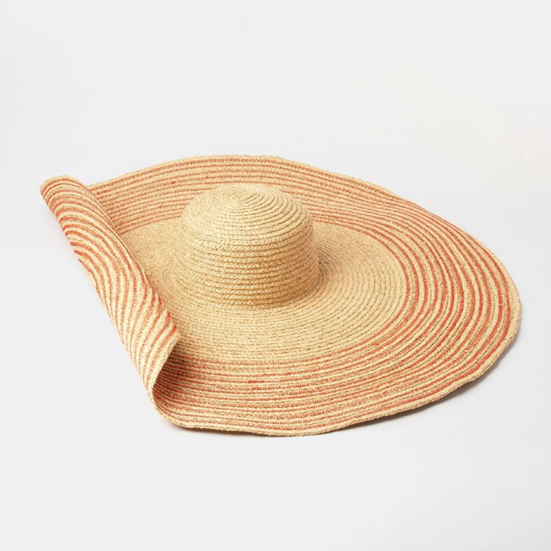 Kvinne Håndlaget Villbrem Visir Farge Stripe Ferie Strand Solhatt Naturlig Raffia Opprullet Brem Stråhatt