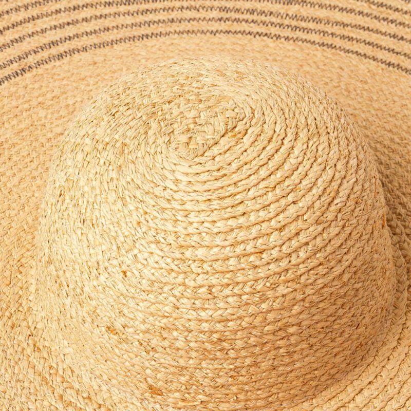 Kvinne Håndlaget Villbrem Visir Farge Stripe Ferie Strand Solhatt Naturlig Raffia Opprullet Brem Stråhatt