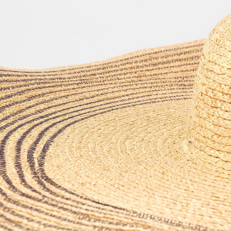 Kvinne Håndlaget Villbrem Visir Farge Stripe Ferie Strand Solhatt Naturlig Raffia Opprullet Brem Stråhatt