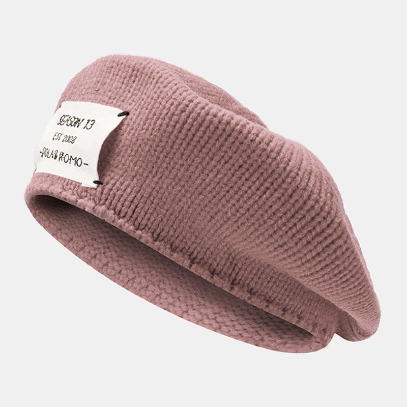 Kvinner Akryl Letter Patch Høst Vinter Varm Wild Beret Cap Uformell Elastisk Justerbar Strikket Lue