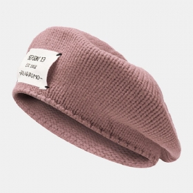 Kvinner Akryl Letter Patch Høst Vinter Varm Wild Beret Cap Uformell Elastisk Justerbar Strikket Lue