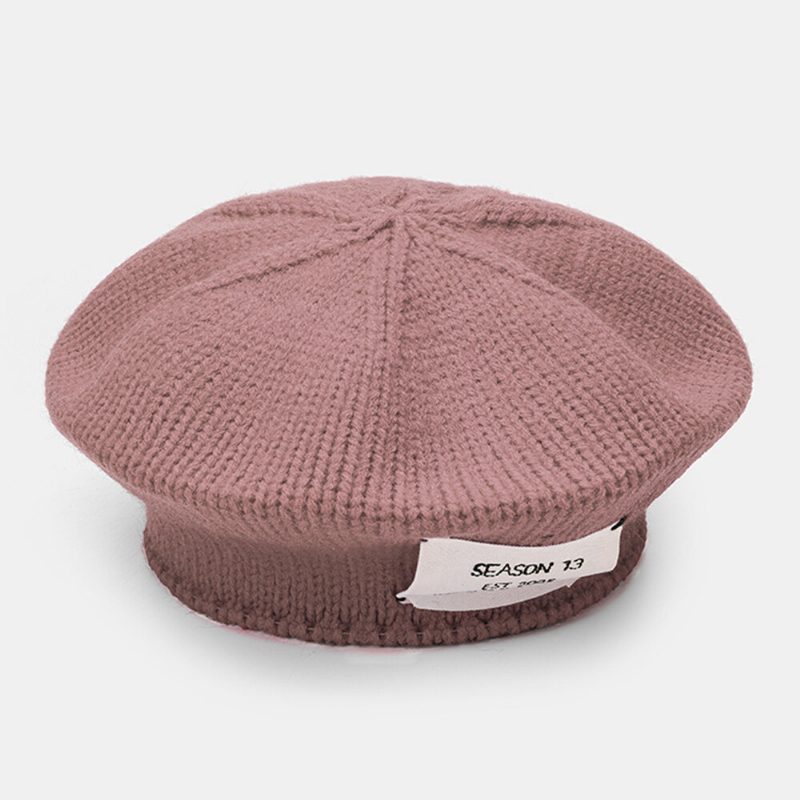 Kvinner Akryl Letter Patch Høst Vinter Varm Wild Beret Cap Uformell Elastisk Justerbar Strikket Lue