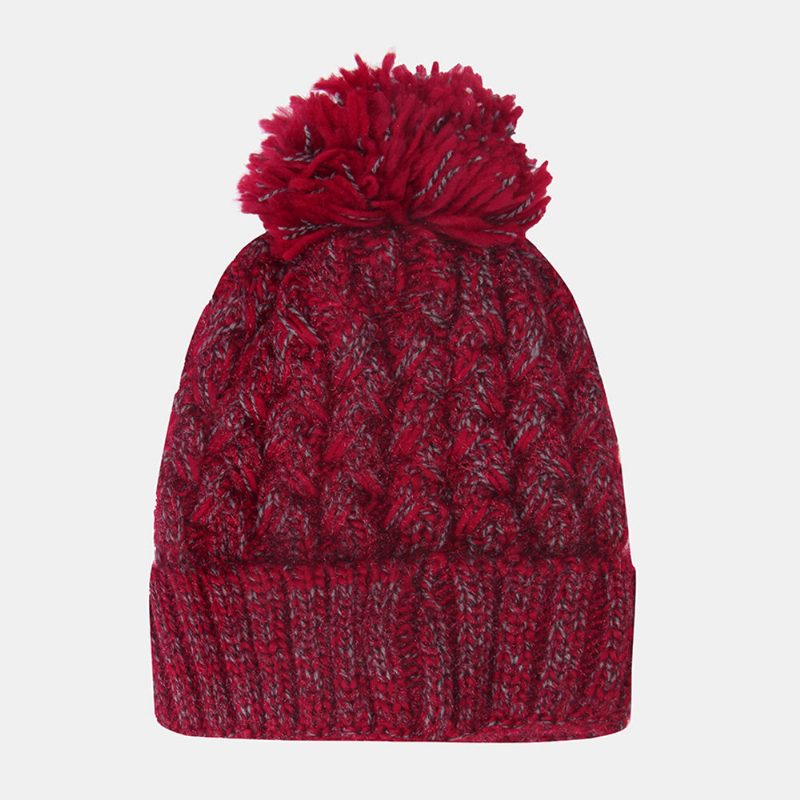 Kvinner Blandet Farge Strikket Plus Velvet Thicken Fluffy Ball Varme Ørebeskyttelse Beanie Hat