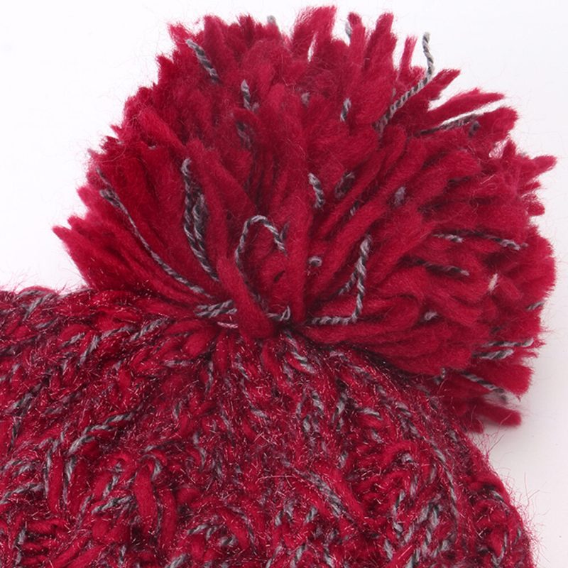 Kvinner Blandet Farge Strikket Plus Velvet Thicken Fluffy Ball Varme Ørebeskyttelse Beanie Hat