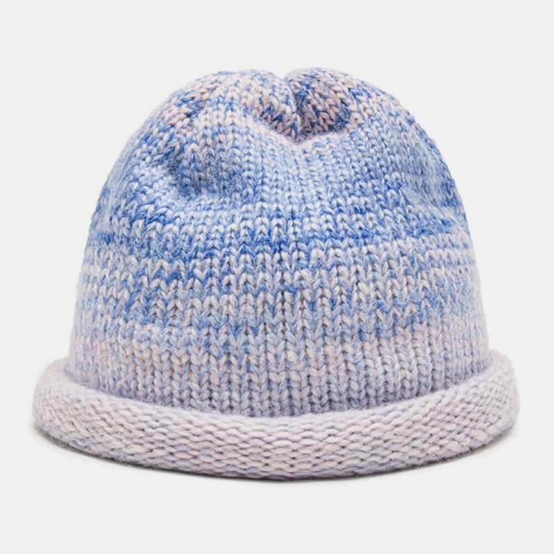 Kvinner Blandet Farge Strikket Tie-dye Gradient Farge Vintage Mote Varme Brimless Beanie Hat