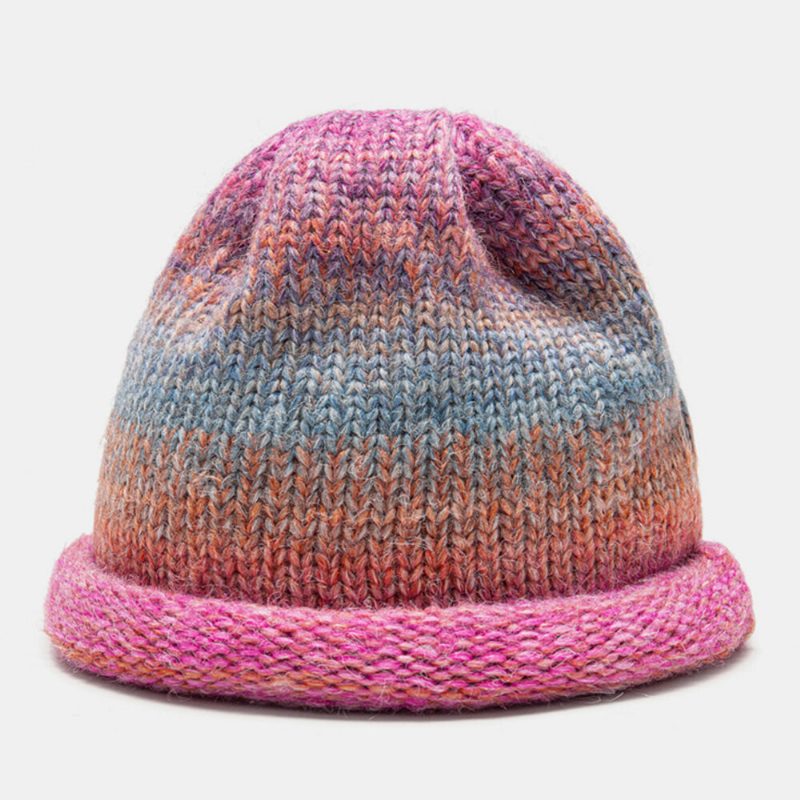 Kvinner Blandet Farge Strikket Tie-dye Gradient Farge Vintage Mote Varme Brimless Beanie Hat