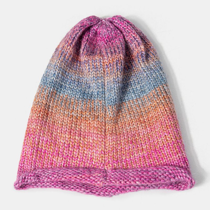 Kvinner Blandet Farge Strikket Tie-dye Gradient Farge Vintage Mote Varme Brimless Beanie Hat