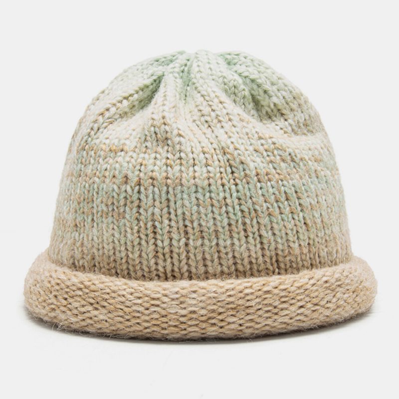 Kvinner Blandet Farge Strikket Tie-dye Gradient Farge Vintage Mote Varme Brimless Beanie Hat