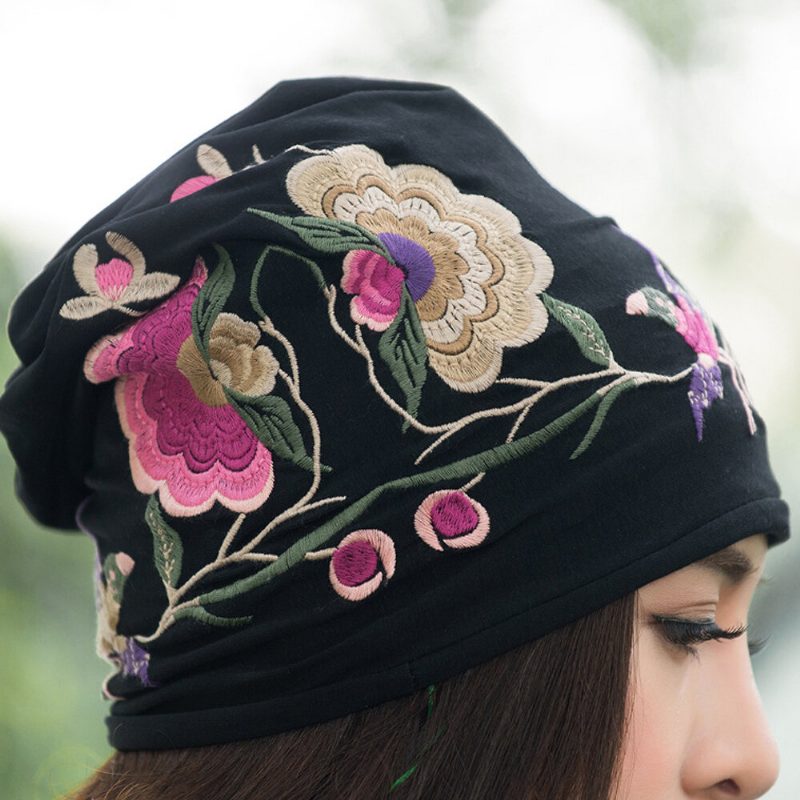 Kvinner Bomull Broderi Blomster Utskrift Etnisk Stil Lue Hatter Pustende Turban Cap