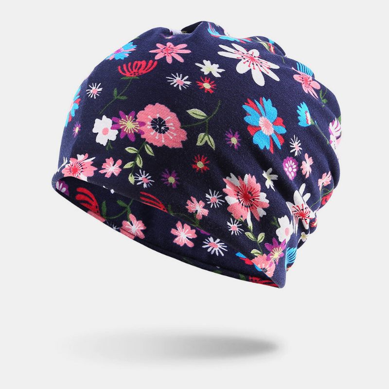 Kvinner Bomullsfarget Blomstertrykkmønster Uformell Utendørs Dobbeltbruk Nakkebeskyttelse Brimless Beanie