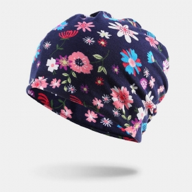 Kvinner Bomullsfarget Blomstertrykkmønster Uformell Utendørs Dobbeltbruk Nakkebeskyttelse Brimless Beanie