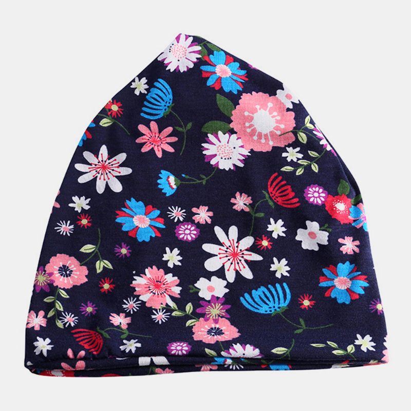 Kvinner Bomullsfarget Blomstertrykkmønster Uformell Utendørs Dobbeltbruk Nakkebeskyttelse Brimless Beanie