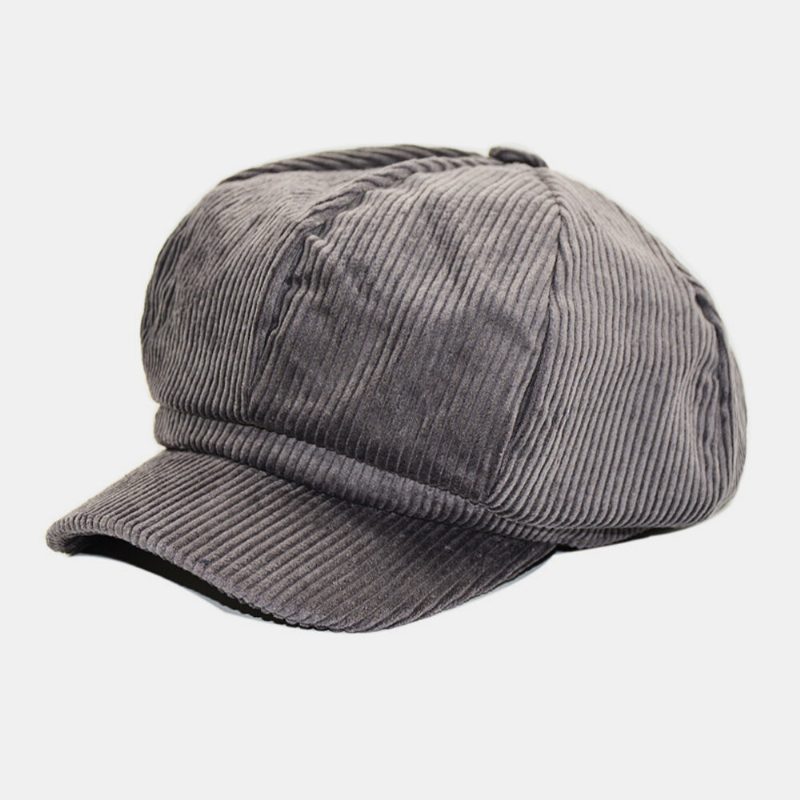 Kvinner Corduroy Retro Casual Stripes Utendørs Daglig Malerhatt Åttekantet Hatter Beret Hat