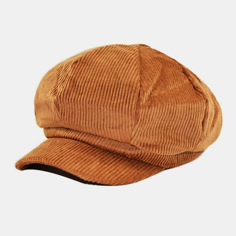 Kvinner Corduroy Retro Casual Stripes Utendørs Daglig Malerhatt Åttekantet Hatter Beret Hat