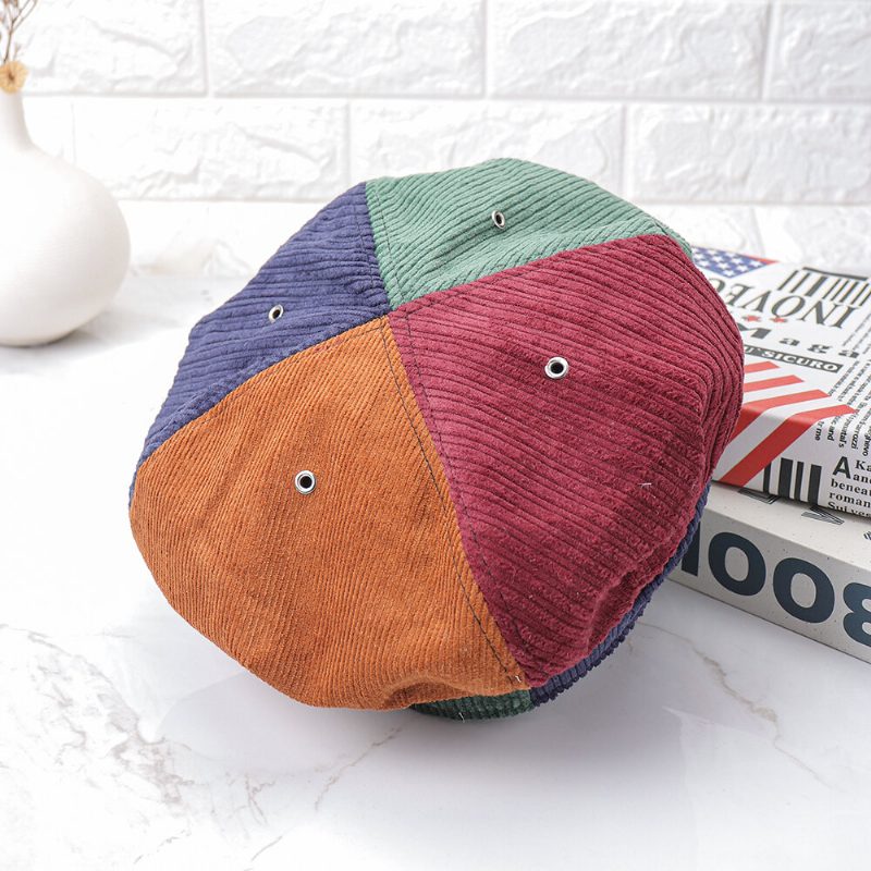 Kvinner Corduroy Varm Patchwork Farge Malerlue Beret Hatter Åttekantet Hat