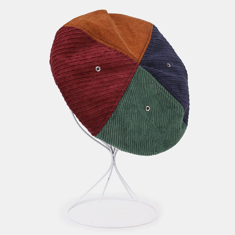 Kvinner Corduroy Varm Patchwork Farge Malerlue Beret Hatter Åttekantet Hat