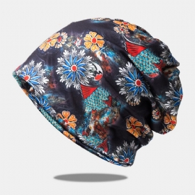 Kvinner Dual-use Pustende Baotou Hatter Bomullsoverlegg Farget Blomstertrykt Tilfeldig Elastisk Skjerf Beanie Hat