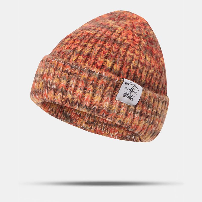 Kvinner Grovstrikket Blandet Farge Bokstavetikett All-match Warm Beanie Hat