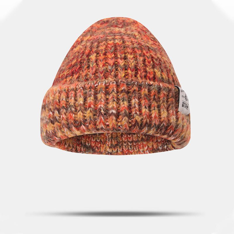 Kvinner Grovstrikket Blandet Farge Bokstavetikett All-match Warm Beanie Hat