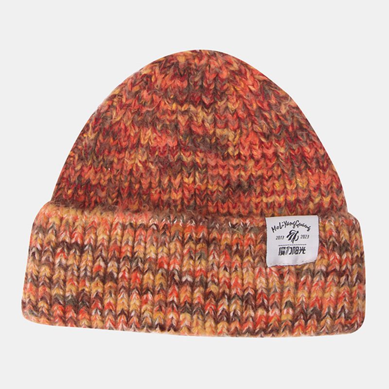 Kvinner Grovstrikket Blandet Farge Bokstavetikett All-match Warm Beanie Hat