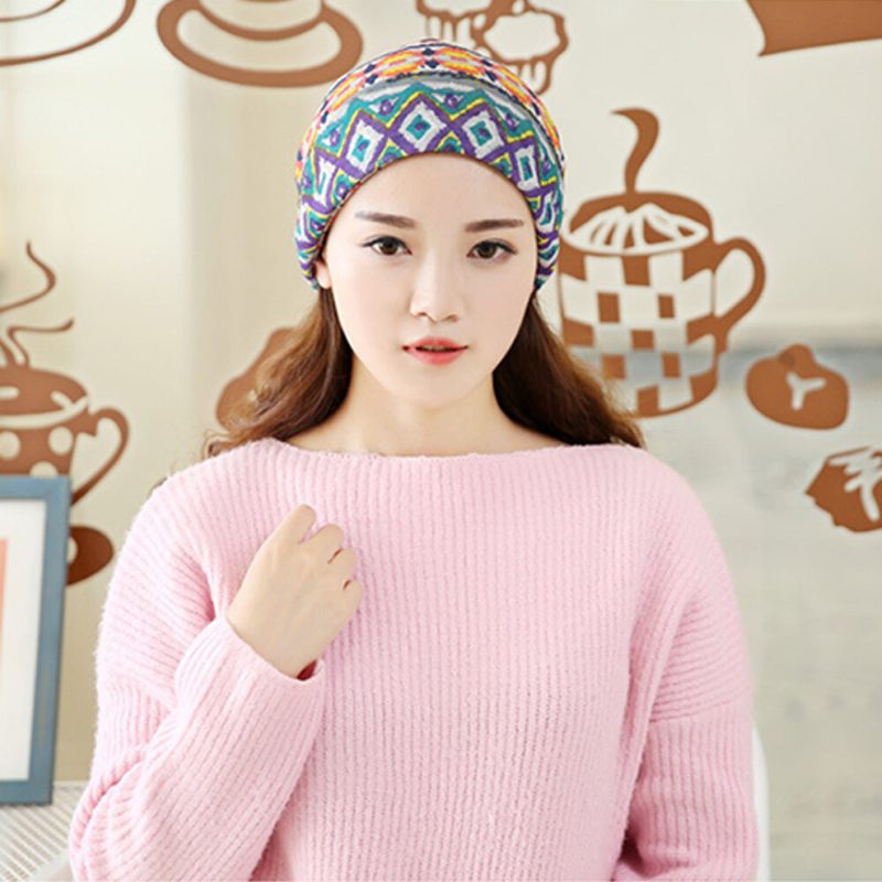 Kvinner Multi-purpose Printing Turban Cap Uformell Sommer Utendørs Hals Gamper God Elastisk Myk Beanie Hat