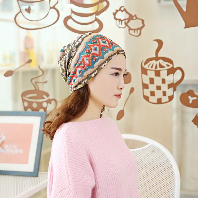 Kvinner Multi-purpose Printing Turban Cap Uformell Sommer Utendørs Hals Gamper God Elastisk Myk Beanie Hat