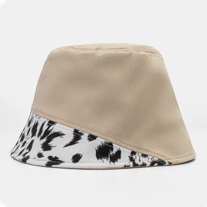 Kvinner Patchwork Leopardmønster-mønster Solhatt Bomull Mote All-match Sunscreen Bucket Hat