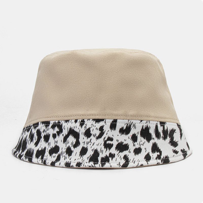 Kvinner Patchwork Leopardmønster-mønster Solhatt Bomull Mote All-match Sunscreen Bucket Hat