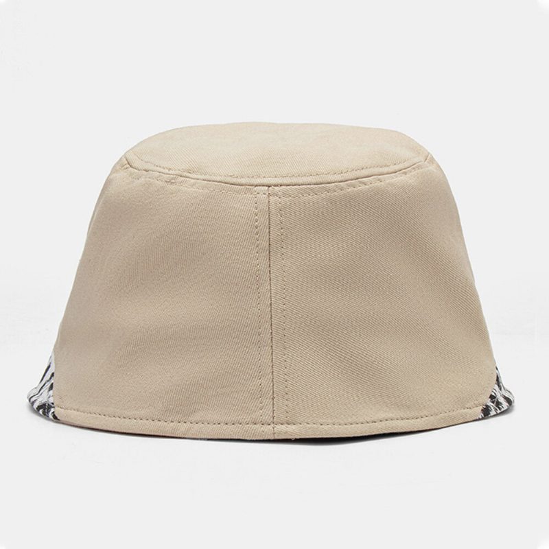 Kvinner Patchwork Leopardmønster-mønster Solhatt Bomull Mote All-match Sunscreen Bucket Hat