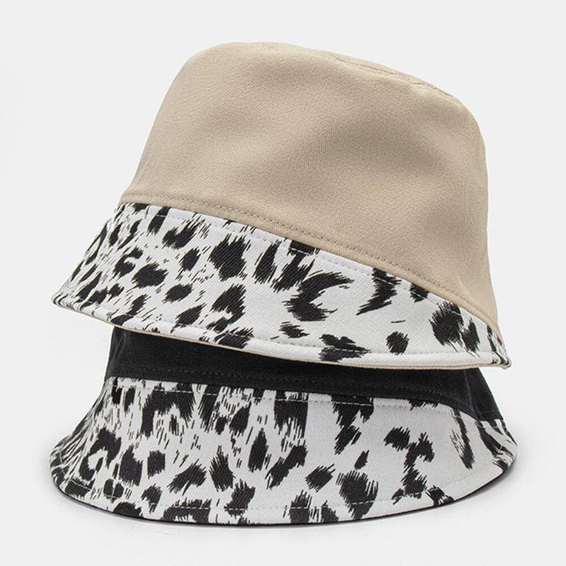 Kvinner Patchwork Leopardmønster-mønster Solhatt Bomull Mote All-match Sunscreen Bucket Hat