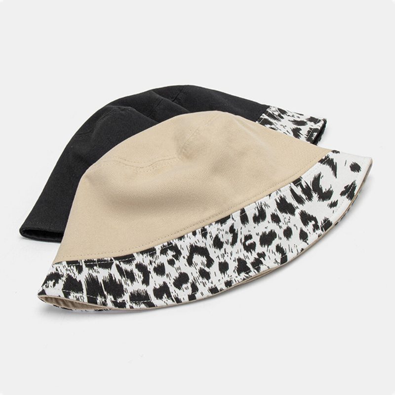 Kvinner Patchwork Leopardmønster-mønster Solhatt Bomull Mote All-match Sunscreen Bucket Hat