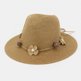 Kvinner Solkrem Reise Strand Solhatt Blomsterdekorasjon Elegant Jazzhatt Stråhatt