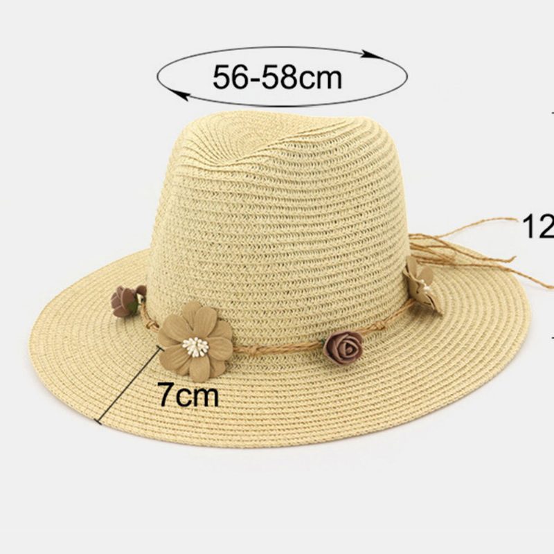 Kvinner Solkrem Reise Strand Solhatt Blomsterdekorasjon Elegant Jazzhatt Stråhatt