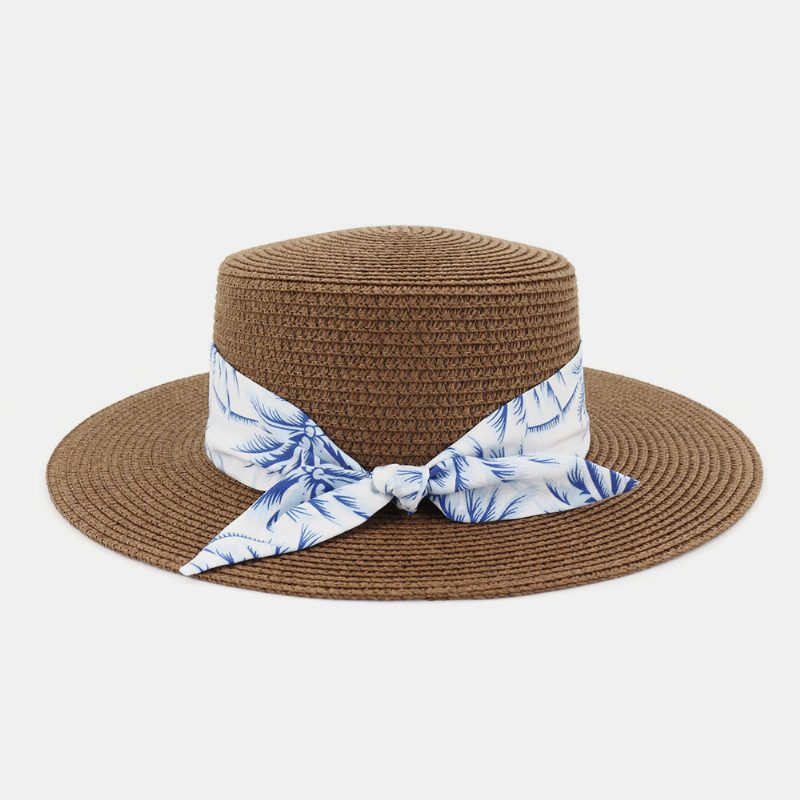 Kvinner Solkrem Reise Strand Solhatt Elegant Bowknot Jazz Hatter Flate Hatter Straw Hat