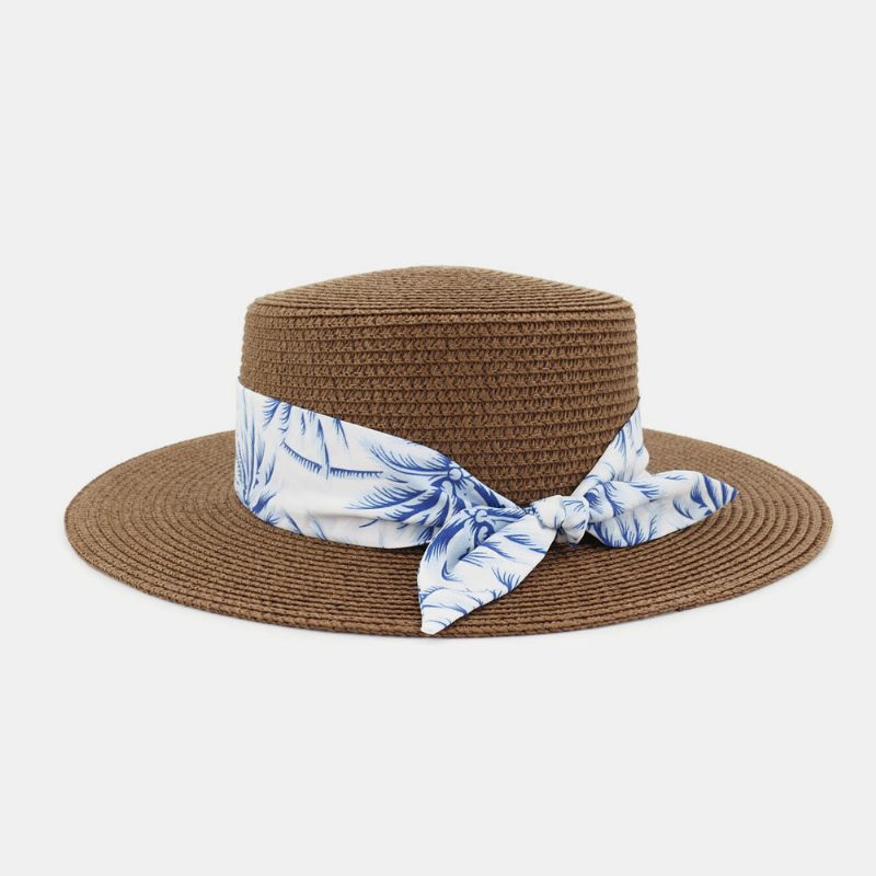 Kvinner Solkrem Reise Strand Solhatt Elegant Bowknot Jazz Hatter Flate Hatter Straw Hat